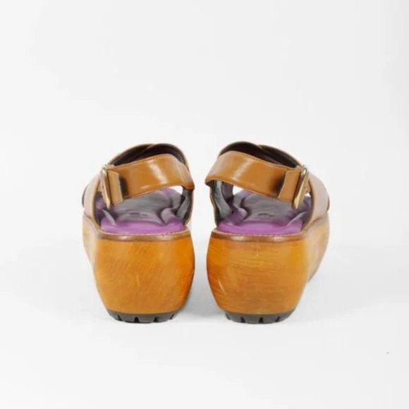 Marni Brown Leather Wooden Platform Slingback Sandal - Picture 3 of 9